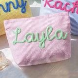 Personalized Seersucker Makeup & Travel Pouch