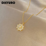 Zircon Shell Flower Pendant Necklace