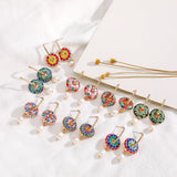 Boho Enamel Flower Huggie Drop Earrings