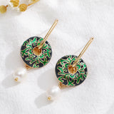 Boho Enamel Flower Huggie Drop Earrings