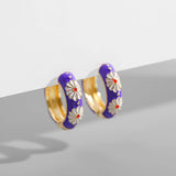 Boho Enamel Flower Hoop Earrings