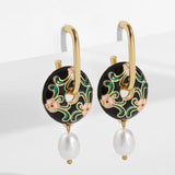 Boho Enamel Flower Huggie Drop Earrings