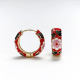 Boho Enamel Flower Huggie Drop Earrings