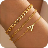 26 Letter Versatile Charm Bracelet Set New Cross-Border 14K Gold Plated Light Luxury Stackable Jewelry for Women