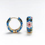 Boho Enamel Flower Huggie Drop Earrings