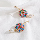 Boho Enamel Flower Huggie Drop Earrings