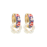 Boho Enamel Flower Huggie Drop Earrings