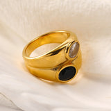 Waterproof Wide Double Layer Zircon Ring