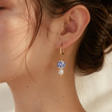 Blue Ceramic Bead & Pearl Hoop Earrings