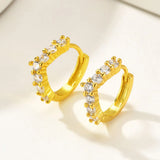 Gold CZ V-Huggie Hoop Earrings