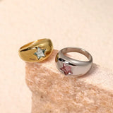 Five-Pointed Star CZ Zircon Chunky Ring