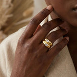 Oval Zircon Double Layer Wide Ring
