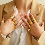 Waterproof Wide Double Layer Zircon Ring