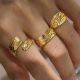 Vintage Flower Texture Wide Ring