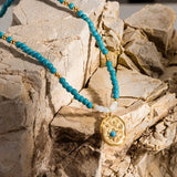 Boho Turquoise & Sun Pendant Necklace