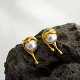 Molten Pearl Drop Stud Earrings