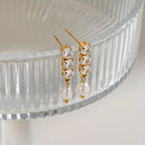 Shiny Zircon & Pearl Pendant Earrings