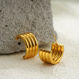 Ribbed Wide C-Shape Gold Hoops