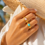 Turquoise & Rose Quartz Floral Ring