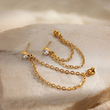Zircon Double Layer Chain Drop Earrings
