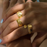 Vintage Flower Texture Wide Ring