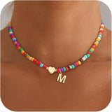 Beaded Initial Heart Necklace