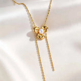 Pearl Flower Lariat Necklace