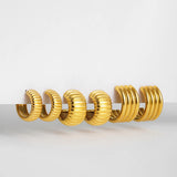 Ribbed Wide C-Shape Gold Hoops