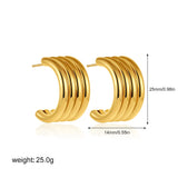 Ribbed Wide C-Shape Gold Hoops