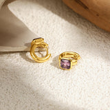 Purple & Green Square CZ Gold Hoops