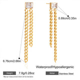 Square Zircon Tassel Chain Drop Earrings
