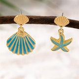 Asymmetrical Shell & Starfish Drop Earrings