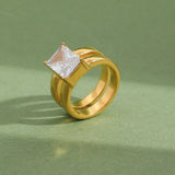 Rectangle Zircon Hollow Chunky Ring