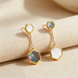 Abalone Hexagon Gradient Drop Earrings