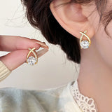 Gold Geometric Hoop Earrings with Zircon