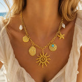 Gold Sunburst & Starfish Necklace