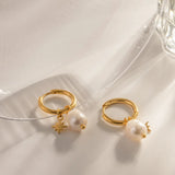 Freshwater Pearl & Star Hoop Earrings