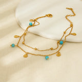 Turquoise, Pearl & Shell Double Anklet