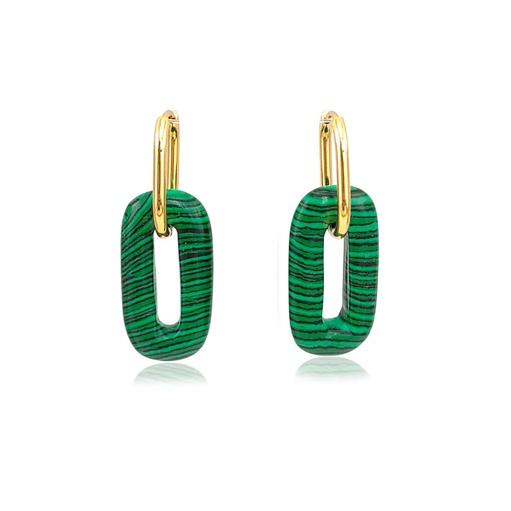 Hollow Green Stone Square Earrings