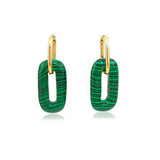 Hollow Green Stone Square Earrings
