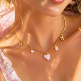 Gold Pink Heart Pendant Necklace