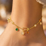 Gold Floral Charm Anklet