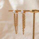 Zircon Double Layer Chain Drop Earrings