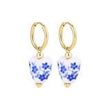 Blue Flower Ceramic Hoop Earrings