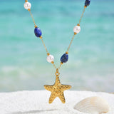 Lapis & Pearl Starfish Choker