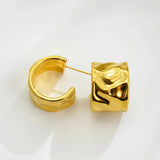 Wide C-Shape PVD Gold Stud Earrings