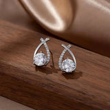 Gold Geometric Hoop Earrings with Zircon