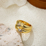 Oval Zircon Double Layer Wide Ring