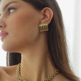 Wide Square Striped Texture Stud Earrings