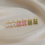 Multicolor Square Zircon Stud Earrings